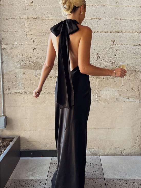 Show Me Your MuMu Dresses & Skirts - Show Me Your Mumu Lisa Maxi Dress Women Small Black Luxe Satin Self Lined Halter